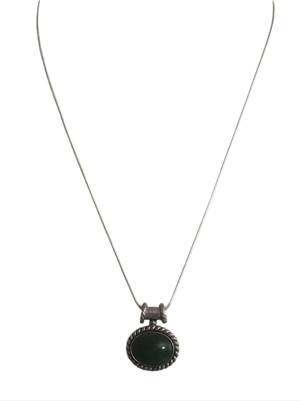 Sterling Silver Malachite Stone  Pendant Necklace